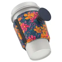 PopSockets PopThirst, drák na hrnek, s integrovaným PopGrip Gen. 2, tmav modrý s kvtinami