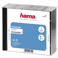 Hama CD Standard box, standardní obal na 1 CD/DVD, průhledný/černý, balení 5 ks (cena za balení)