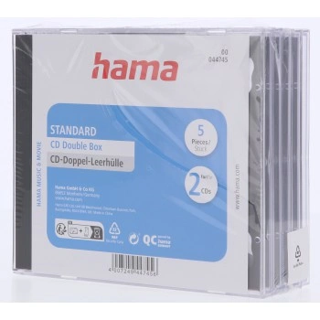 Hama CD Double box, standardní obal na 2 CD/DVD, průhledný/černý, balení 5 ks (cena za balení)