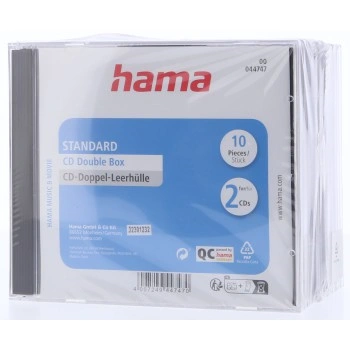 Hama CD Double box, standardní obal na 2 CD/DVD, průhledný/černý, balení 10 ks (cena za balení)