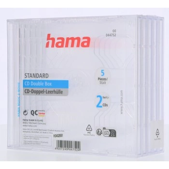 Hama CD Double box, standardní obal na 2 CD/DVD, průhledný, balení 5 ks (cena za balení)