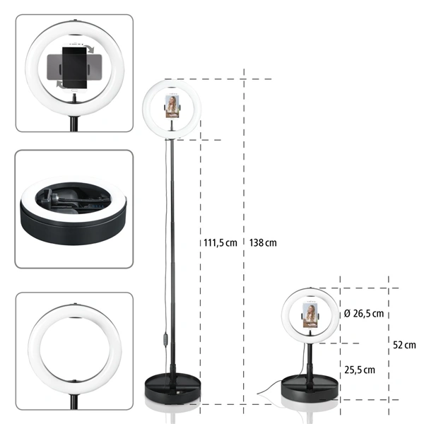 Hama SpotLight FoldUp 102, kruhové LED světlo 10,2" pro smartphone, BT spoušť, skládací