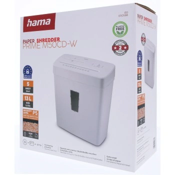 Hama Prime M50CD-W, skartovačka, micro řez, 5 listů, bezpečnostní úroveň P5 T2 E2 O1, bílá
