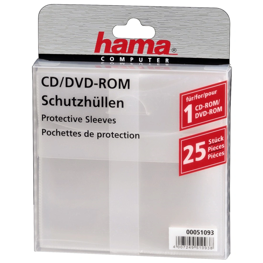 Hama ochranný obal pro CD/DVD, 25ks/bal, transparentní