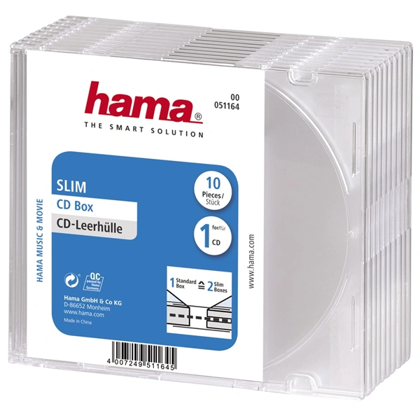 Hama CD Slim Box, obal na 1 cd/dvd, průhledný, balení 10 ks (cena za balení)