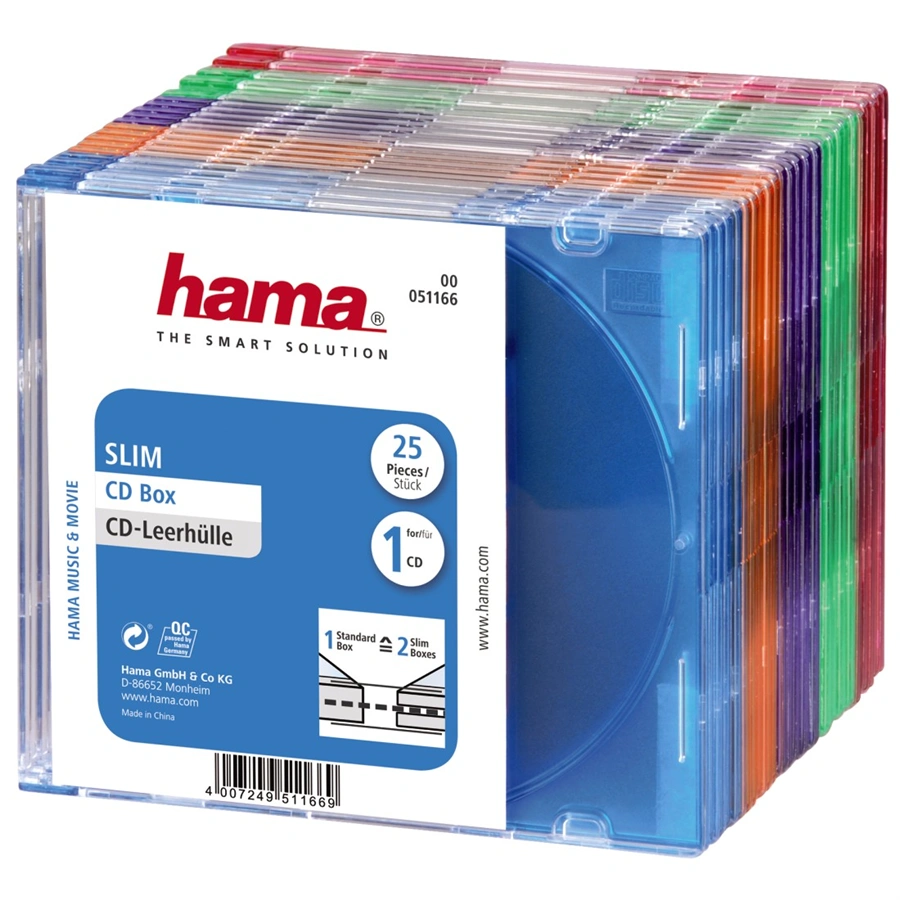 Hama CD Slim Box Pack of 25, Coloured