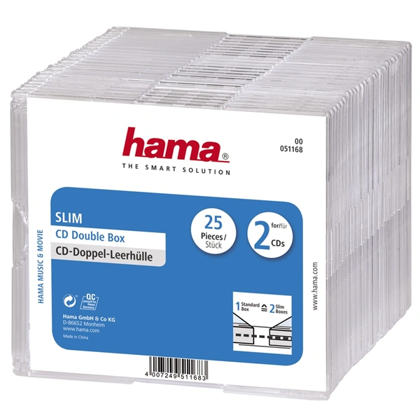 Hama CD Slim Double Box, obal na 2 cd/dvd, průhledný, balení 25 ks (cena za balení)