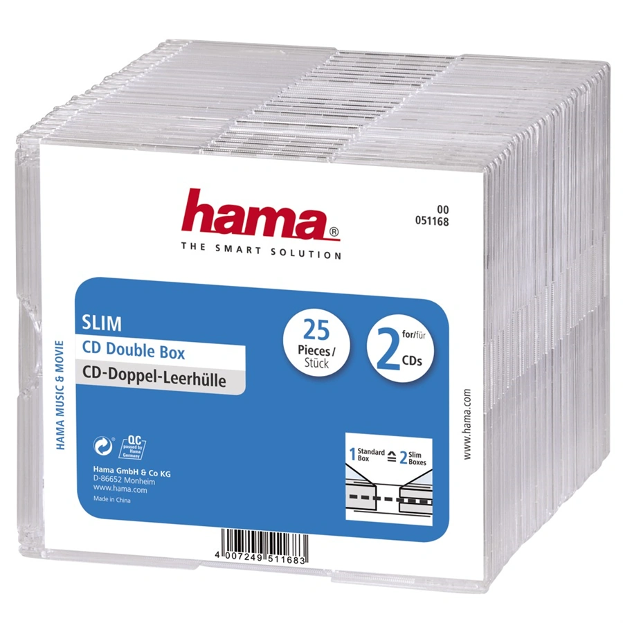 Hama CD Slim Double Box, transparent, pack of 25