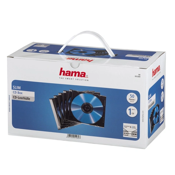 Hama CD Slim Box, obal na 1 cd/dvd, průhledný/černý, balení 50 ks (cena za balení)