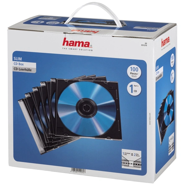 Hama CD Slim Box, obal na 1 cd/dvd, průhledný/černý, balení 100 ks (cena za balení)