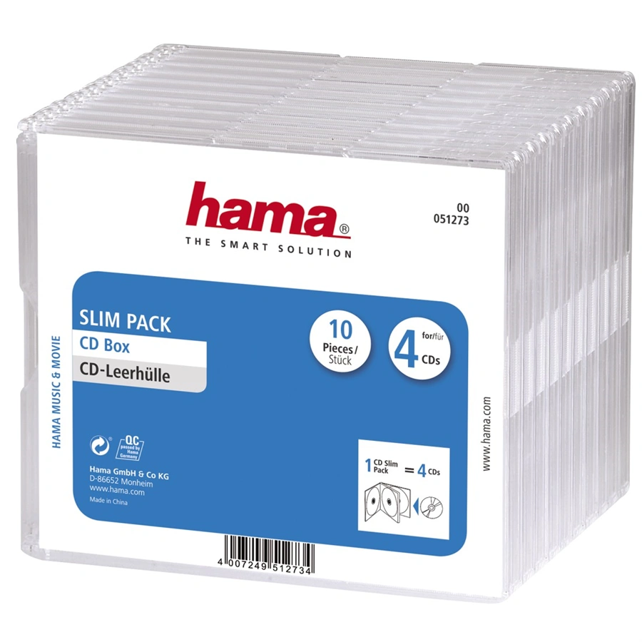 Hama CD Slim Box, obal na 4 cd/dvd, průhledný, balení 10 ks (cena za balení)