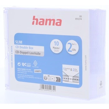 Hama CD Slim Double Box, obal na 2 cd/dvd, průhledný, balení 10 ks (cena za balení)