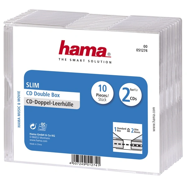 Hama CD Slim Double Box, obal na 2 cd/dvd, průhledný, balení 10 ks (cena za balení)