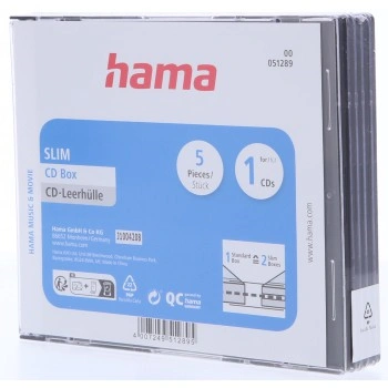 Hama CD Slim Box, obal na 1 cd/dvd, průhledný/černý, balení 5 ks (cena za balení)