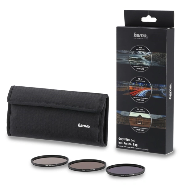 Hama set šedých filtrů ND8, ND64, ND1000, průměr 58 mm, pouzdro na filtre