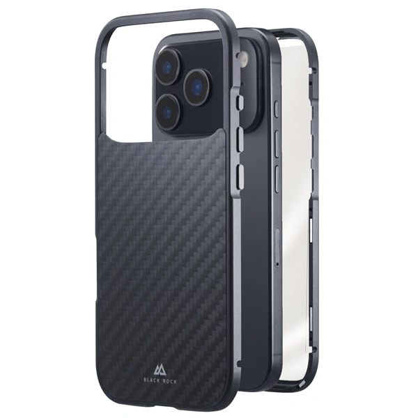 Black Rock 360° Glass, kryt pro Apple iPhone 17 Pro, skleněný, přední + zadní díl, karbonová úprava