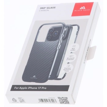 Black Rock 360° Glass, kryt pro Apple iPhone 17 Pro, skleněný, přední + zadní díl, karbonová úprava