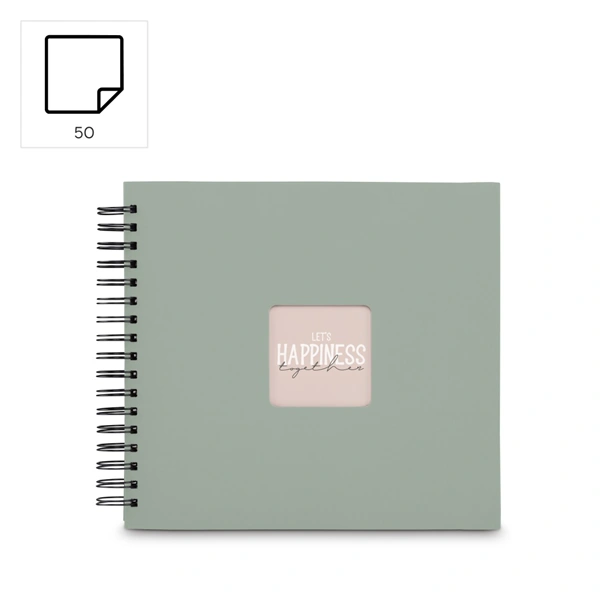 Hama album klasický špirálový FINE ART 28x24 cm, 50 strán, sage, čierne listy